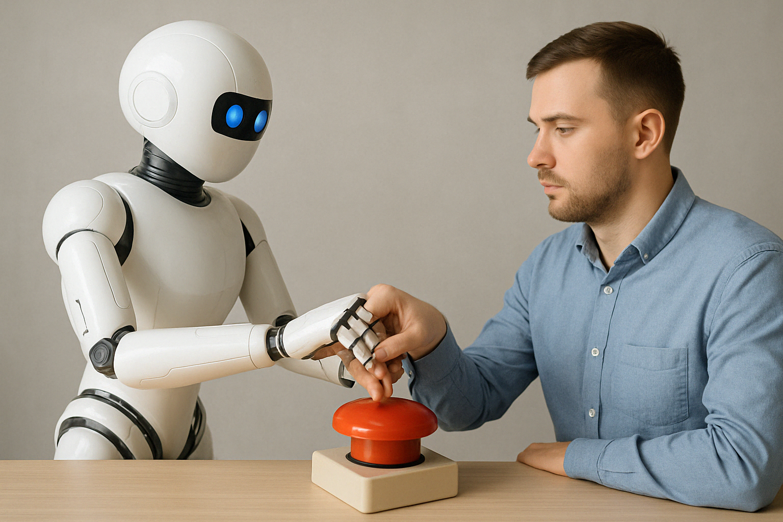 AI-robot helps human to push the button